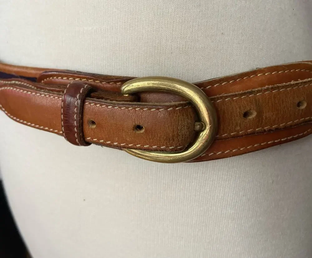 Vintage DOONEY & BOURKE Navy/Red Belt w/Tan Leather Trim Womens sz 40